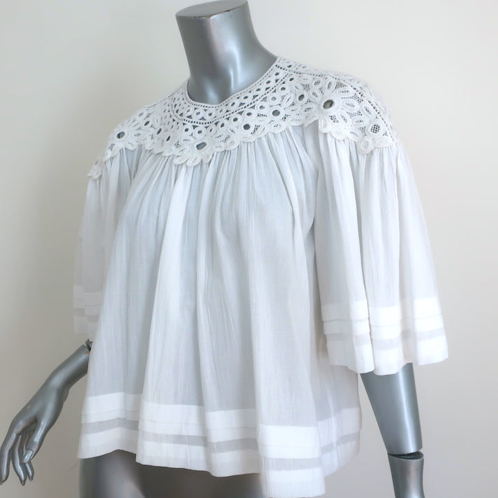Isabel Marant Etoile Blouse White Cotton &amp; Crochet Lace Size 38 Short Sleeve Top