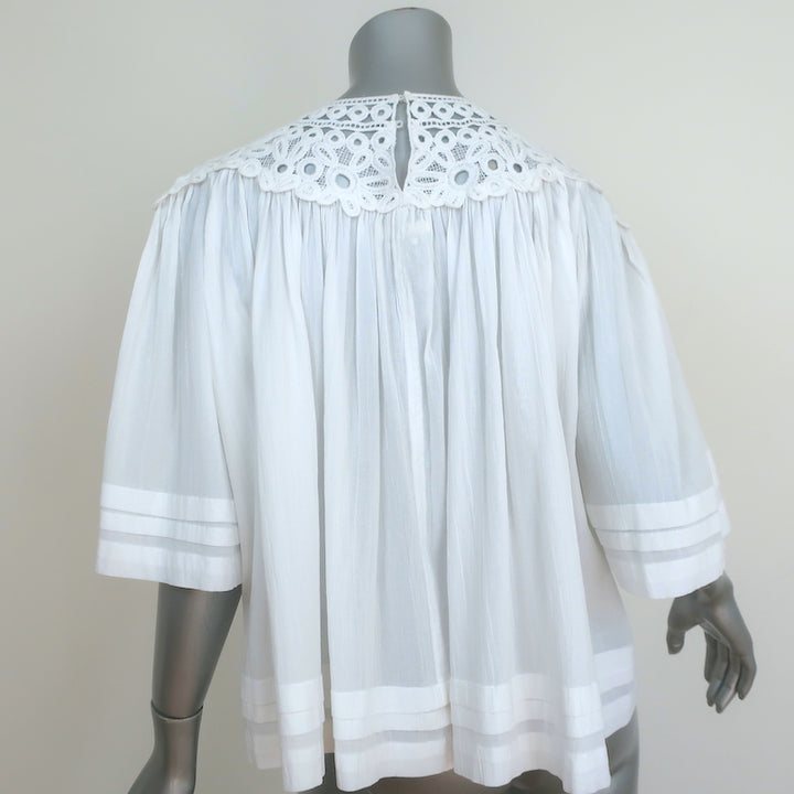 Isabel Marant Etoile Blouse White Cotton &amp; Crochet Lace Size 38 Short Sleeve Top