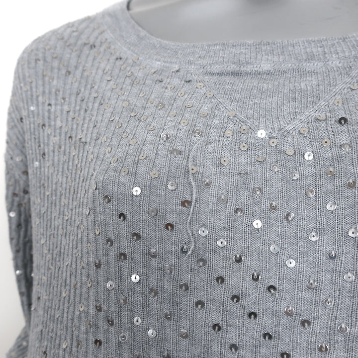 Haute Hippie Sequin Tunic Sweater Light Gray Silk-Cashmere Knit Size Medium