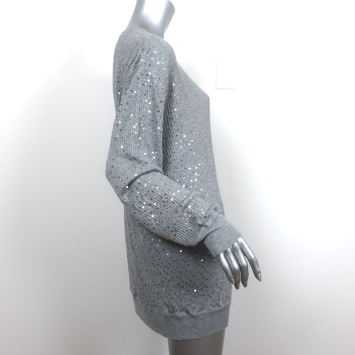 Haute Hippie Sequin Tunic Sweater Light Gray Silk-Cashmere Knit Size Medium