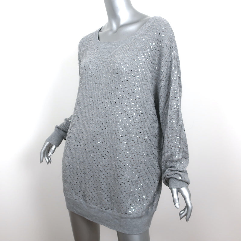 Haute Hippie Sequin Tunic Sweater Light Gray Silk-Cashmere Knit Size Medium