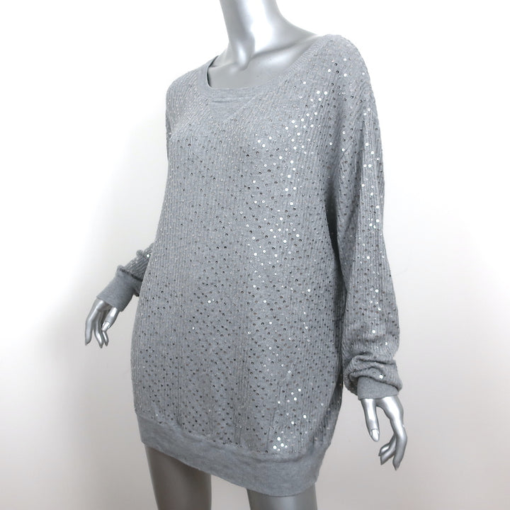 Haute Hippie Sequin Tunic Sweater Light Gray Silk-Cashmere Knit Size Medium
