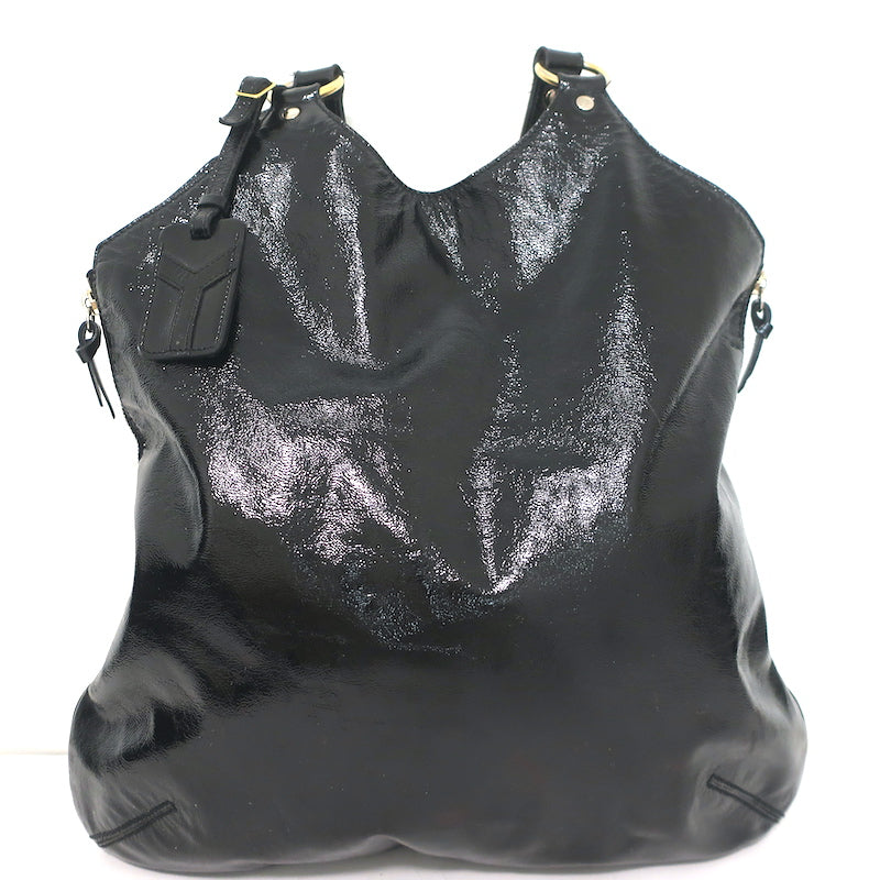 Yves Saint Laurent Tribute Tote Black Patent Leather Large Shoulder Bag