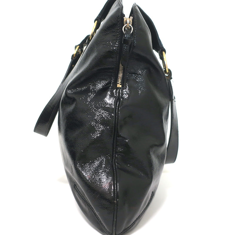 Yves Saint Laurent Tribute Tote Black Patent Leather Large Shoulder Bag