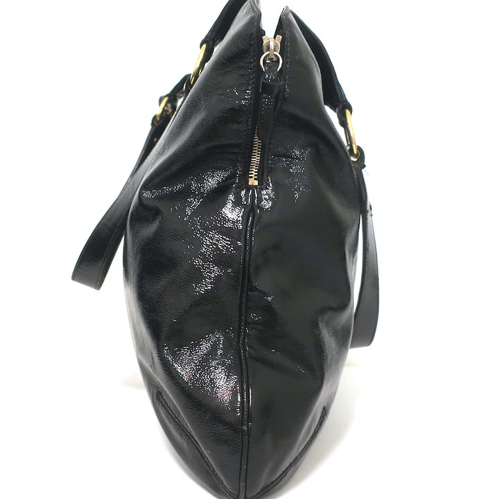 Yves Saint Laurent Tribute Tote Black Patent Leather Large Shoulder Bag