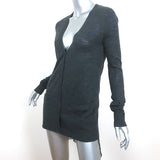 Vera Wang Chiffon-Hem Cardigan Charcoal Wool Size Medium V-Neck Sweater