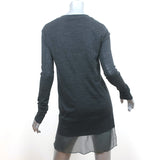 Vera Wang Chiffon-Hem Cardigan Charcoal Wool Size Medium V-Neck Sweater