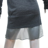 Vera Wang Chiffon-Hem Cardigan Charcoal Wool Size Medium V-Neck Sweater