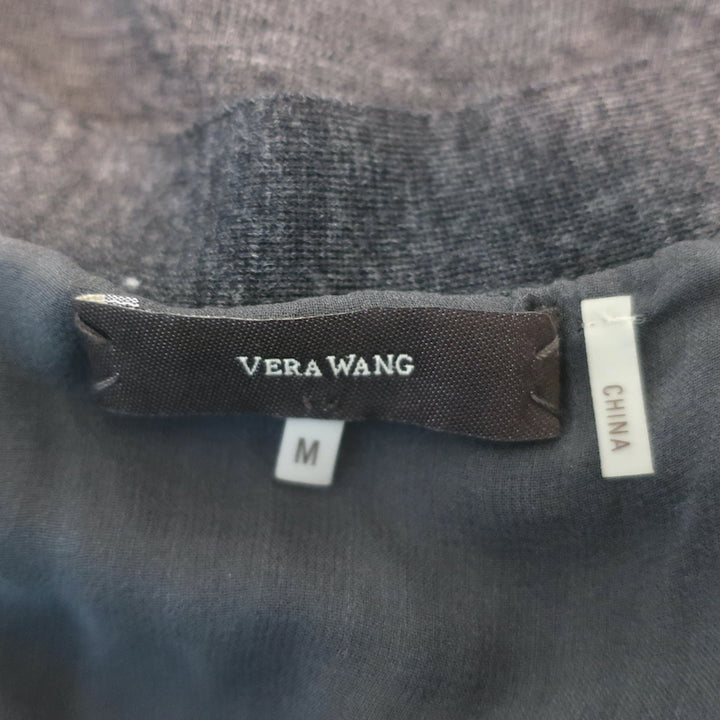 Vera Wang Chiffon-Hem Cardigan Charcoal Wool Size Medium V-Neck Sweater