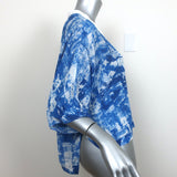 Helmut Lang Cropped Blouse Blue Scriber Print Silk Size Large Short Sleeve Top