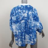 Helmut Lang Cropped Blouse Blue Scriber Print Silk Size Large Short Sleeve Top
