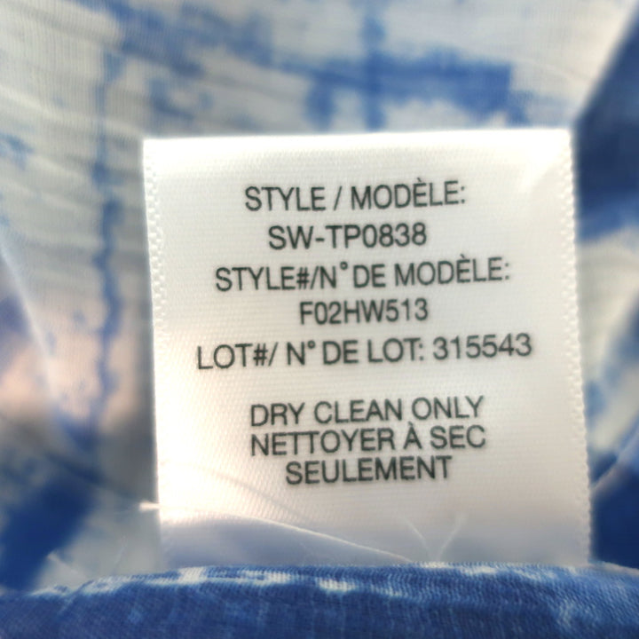 Helmut Lang Cropped Blouse Blue Scriber Print Silk Size Large Short Sleeve Top