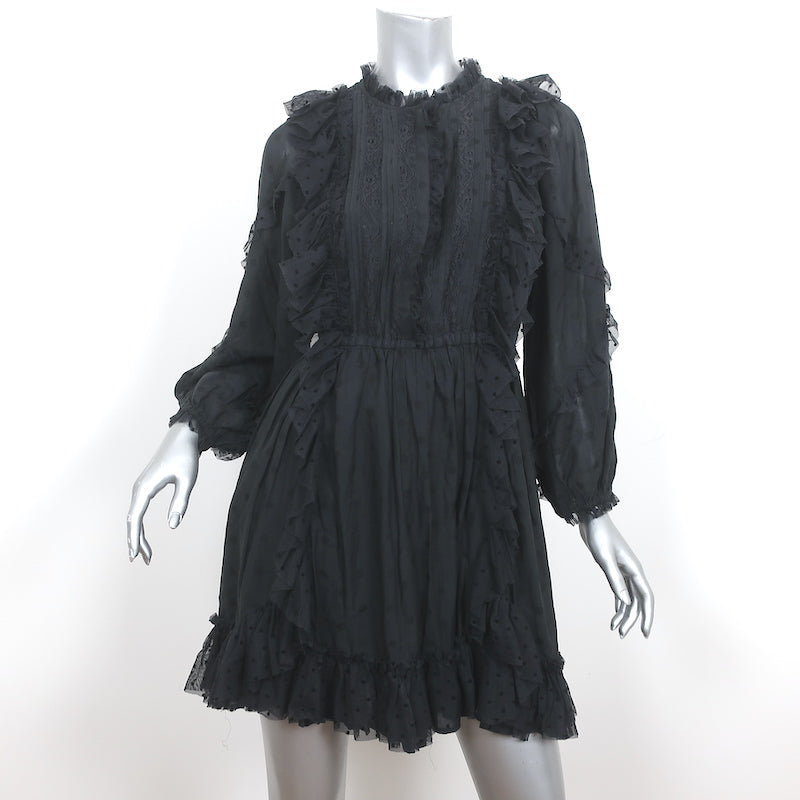 Ulla Johnson Ruffle Mini Dress Presley Black Polka Dot Cotton-Blend Si Celebrity Owned Ulla Johnson Ruffle Mini Dress Presley Black Polka Dot Cotton-Blend Si Celebrity Owned