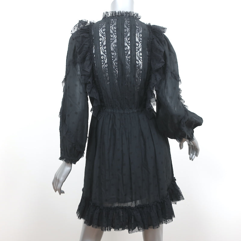 Ulla Johnson Ruffle Mini Dress Presley Black Polka Dot Cotton-Blend Size 4