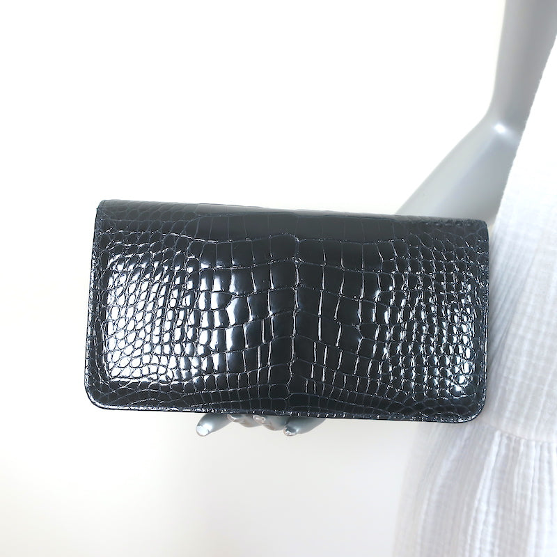Manolo Blahnik Alligator Clutch Blue Marine Small Shoulder Bag NEW