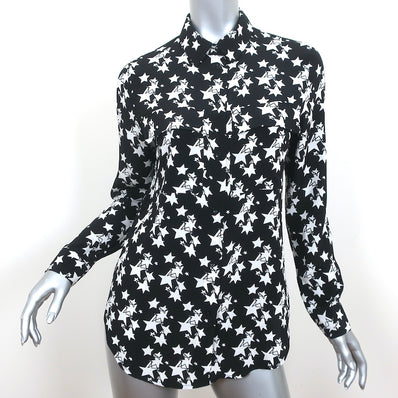 ANINE BING Blouse Stella Black Star Print Silk Size Extra Small Long Sleeve Top