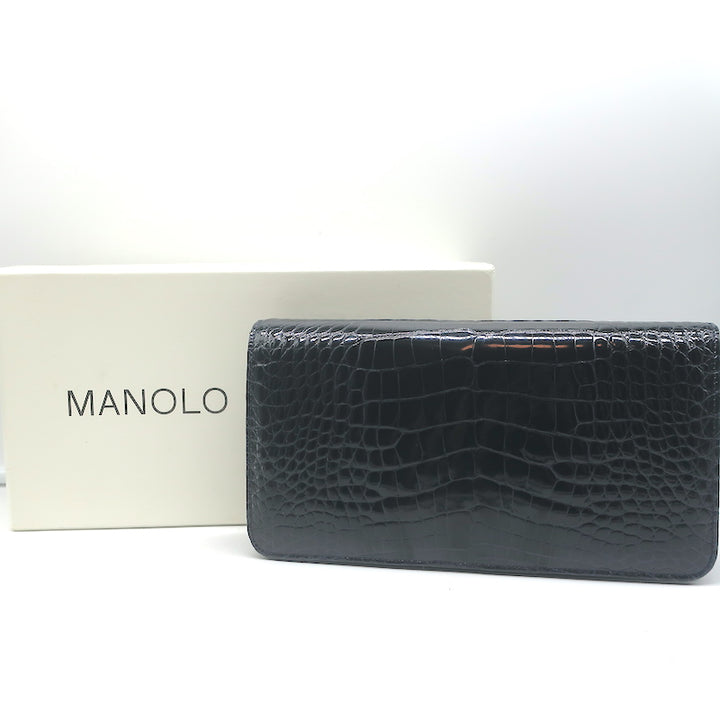 Manolo Blahnik Alligator Clutch Blue Marine Small Shoulder Bag NEW