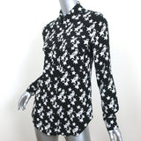 ANINE BING Blouse Stella Black Star Print Silk Size Extra Small Long Sleeve Top
