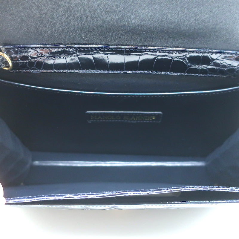 Manolo Blahnik Alligator Clutch Blue Marine Small Shoulder Bag NEW