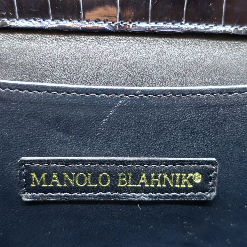 Manolo Blahnik Alligator Clutch Blue Marine Small Shoulder Bag NEW