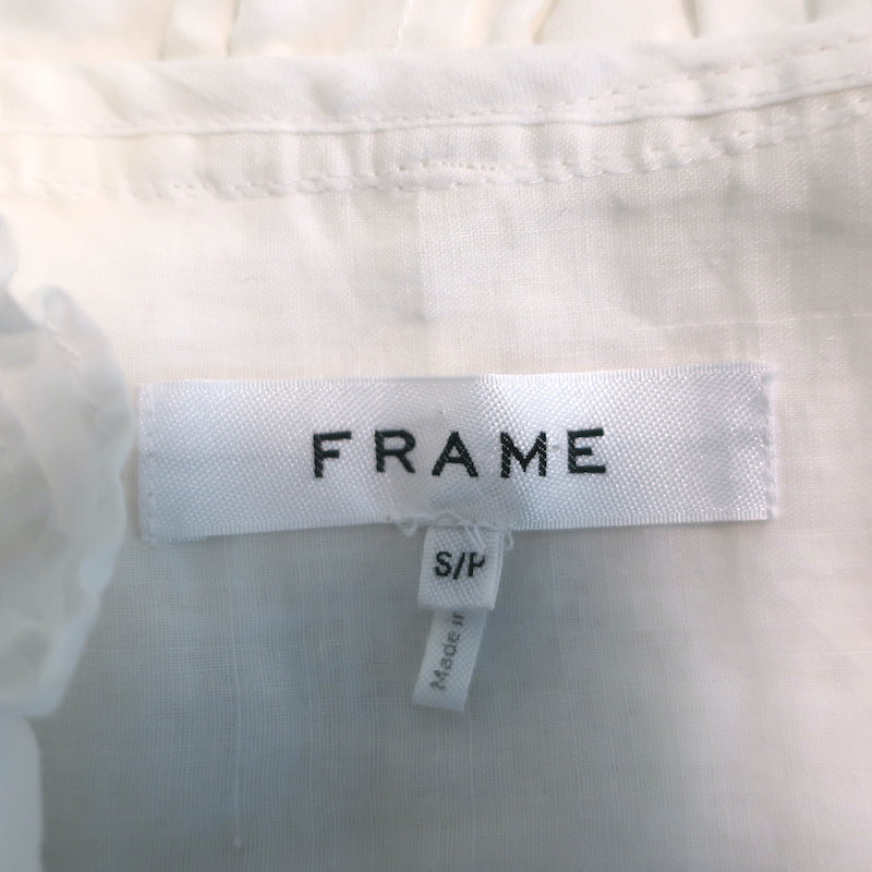 FRAME Ruffled Blouse Lauren White Ramie Gauze Size Small Long Sleeve Top