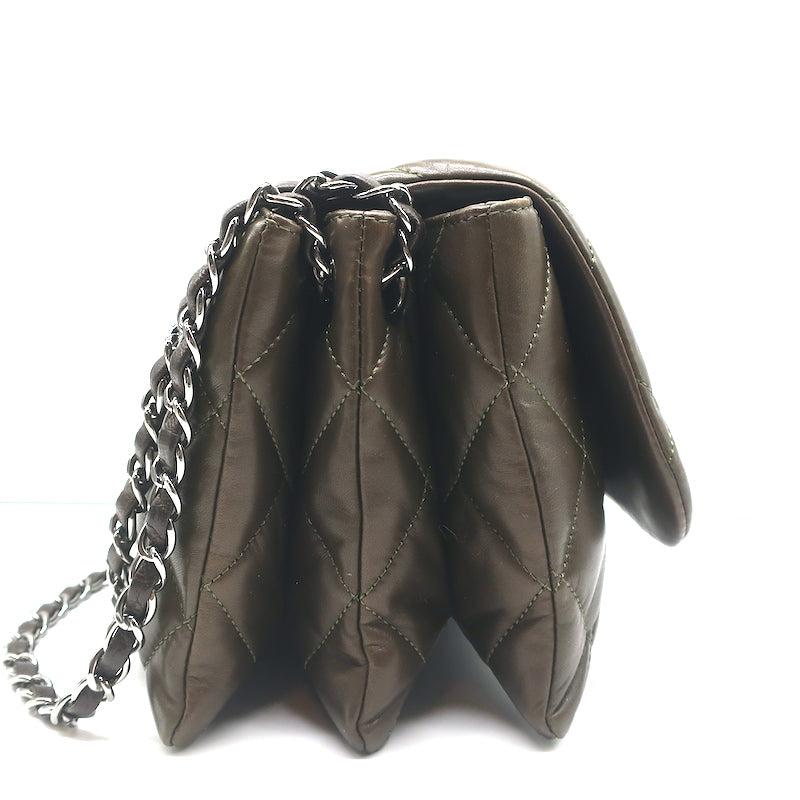 Chanel 2009 3 Accordion Flap Bag Dark Olive Quilted Leather Medium