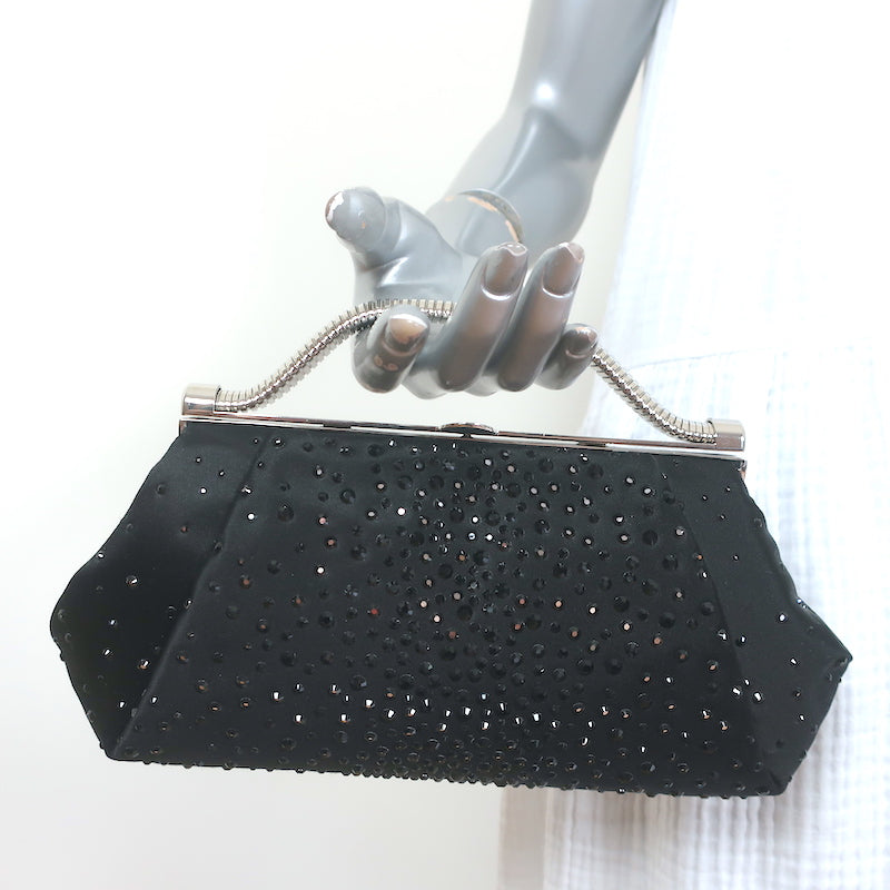 Metal Small Satin Tote Bag With Crystals