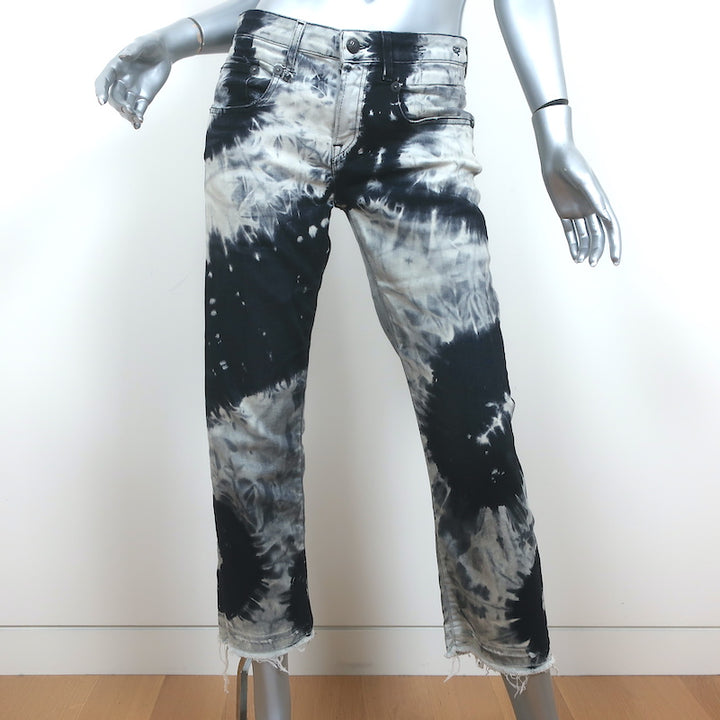 R13 Boy Straight Leg Jeans Black &amp; Gray Tie Dye Stretch Cotton Size 27