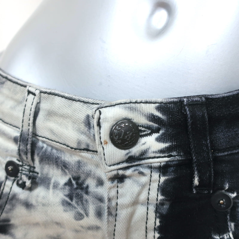 R13 Boy Straight Leg Jeans Black &amp; Gray Tie Dye Stretch Cotton Size 27