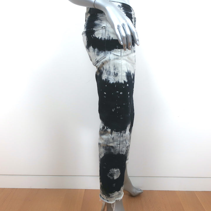 R13 Boy Straight Leg Jeans Black &amp; Gray Tie Dye Stretch Cotton Size 27