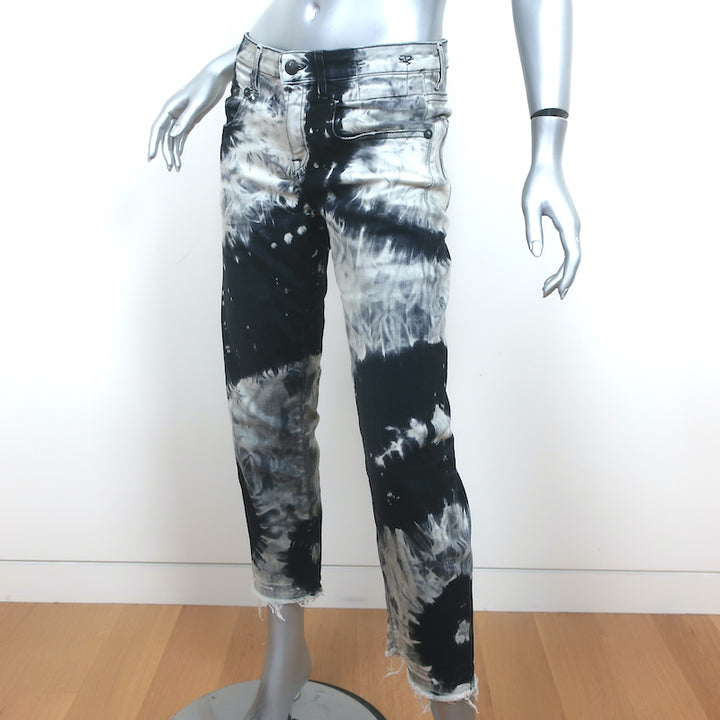 R13 Boy Straight Leg Jeans Black &amp; Gray Tie Dye Stretch Cotton Size 27