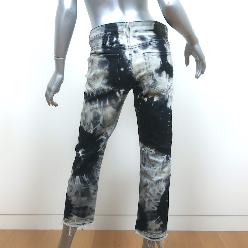 R13 Boy Straight Leg Jeans Black &amp; Gray Tie Dye Stretch Cotton Size 27