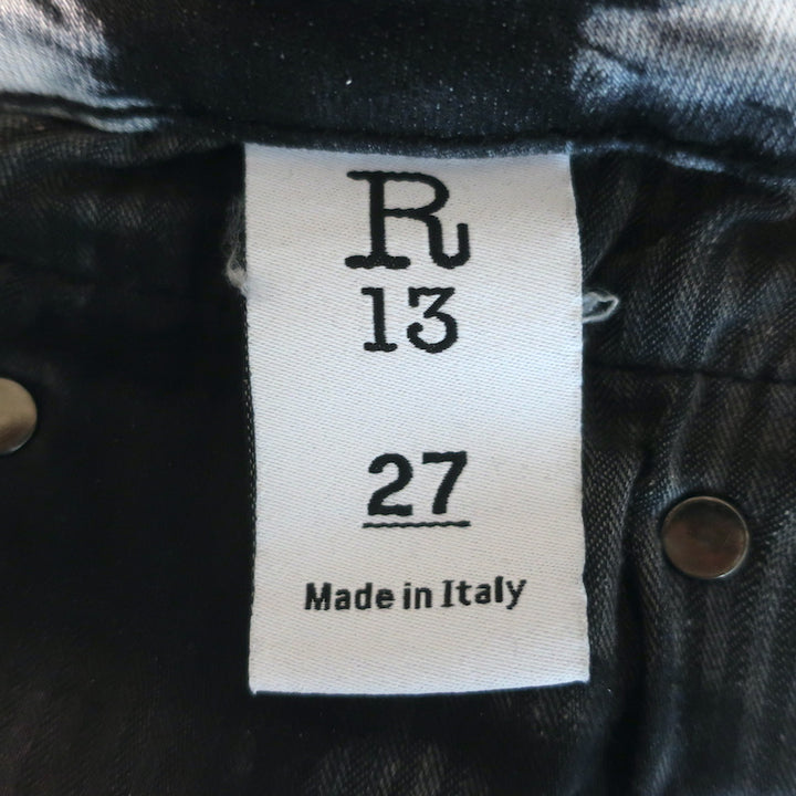 R13 Boy Straight Leg Jeans Black &amp; Gray Tie Dye Stretch Cotton Size 27