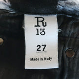 R13 Boy Straight Leg Jeans Black & Gray Tie Dye Stretch Cotton Size 27