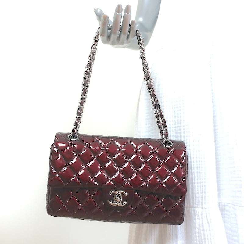 Chanel 2008 Classic Double Flap Bag Burgundy Quilted Patent Leather Sh –  Celebrity Owned