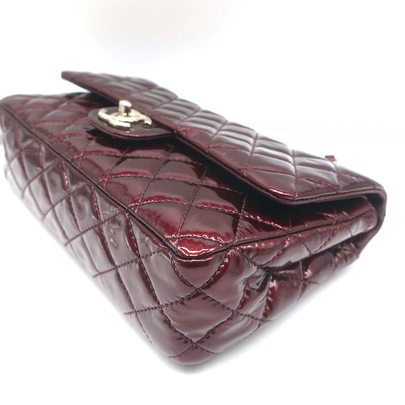 Chanel 2008 Classic Double Flap Bag Burgundy Quilted Patent Leather Shoulder Bag