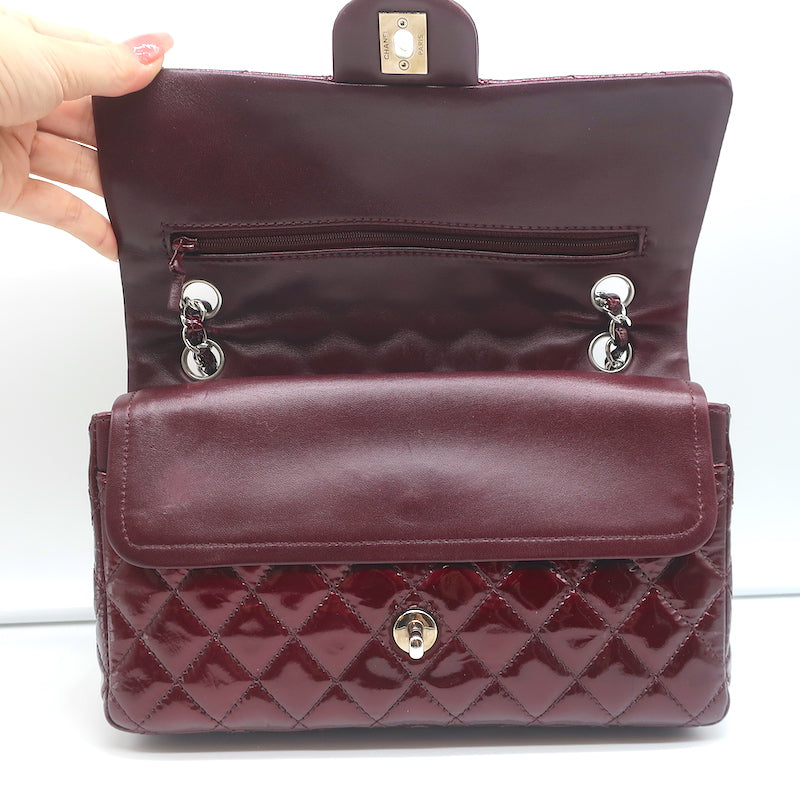 Chanel 2008 Classic Double Flap Bag Burgundy Quilted Patent Leather Sh –  Celebrity Owned