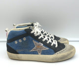 Golden Goose Denim Mid Star Sneakers with Silver Metallic Star Size 37