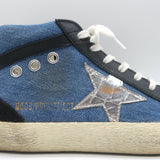 Golden Goose Denim Mid Star Sneakers with Silver Metallic Star Size 37