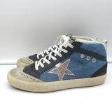 Golden Goose Denim Mid Star Sneakers with Silver Metallic Star Size 37