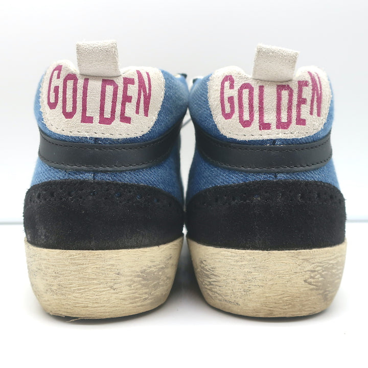 Golden Goose Denim Mid Star Sneakers with Silver Metallic Star Size 37