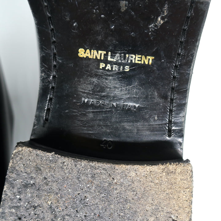 Saint Laurent Studded Derby Oxfords Dylan Black Leather Size 40 Lace-Up Flats