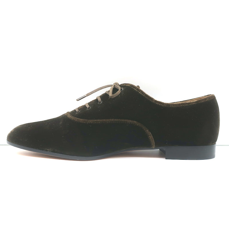 Gianvito Rossi Velvet Oxfords Olive Brown Size 39.5 Lace-Up Flats