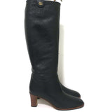 Gucci Piuma Lux Knee High Mid-Heel Boots Black Leather Size 40.5