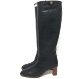 Gucci Piuma Lux Knee High Mid-Heel Boots Black Leather Size 40.5