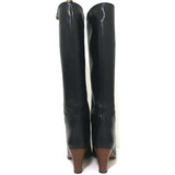 Gucci Piuma Lux Knee High Mid-Heel Boots Black Leather Size 40.5