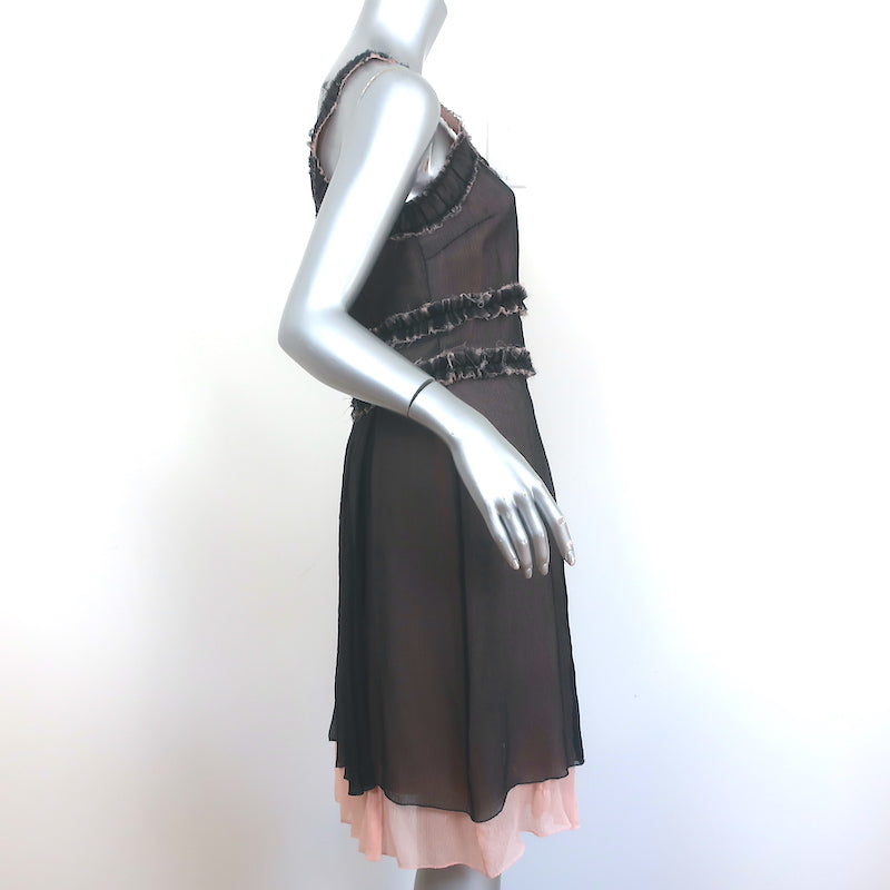 Marc Jacobs Sleeveless Dress Black/Pink Pleated Chiffon Size 2 NEW