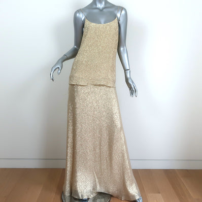 Marie France Van Damme Metallic Cami & Maxi Skirt Matching Set Gold Size 2