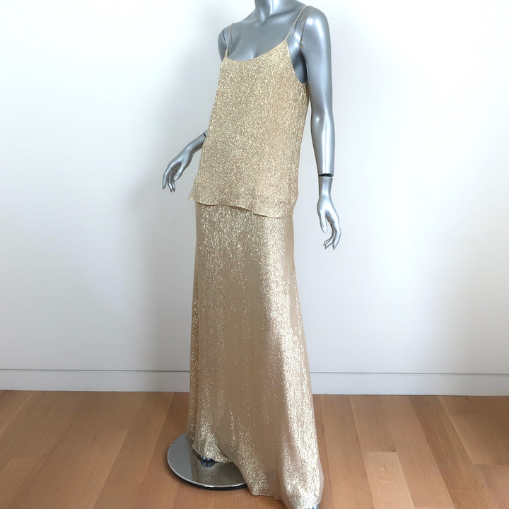Marie France Van Damme Metallic Cami &amp; Maxi Skirt Matching Set Gold Size 2
