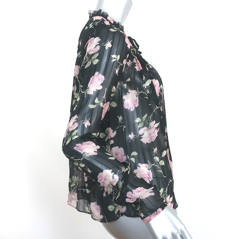 Ulla Johnson Blouse Petunia Black Rose Print Chiffon Size 2 Long Sleeve Top